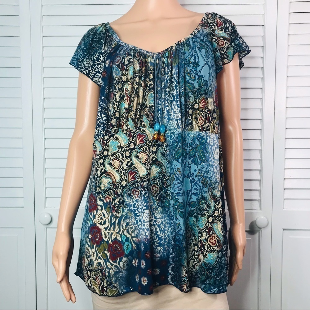 Price is firm VENEZIA Blue Multicolor Cap Sleeve Blouse Size 18/20